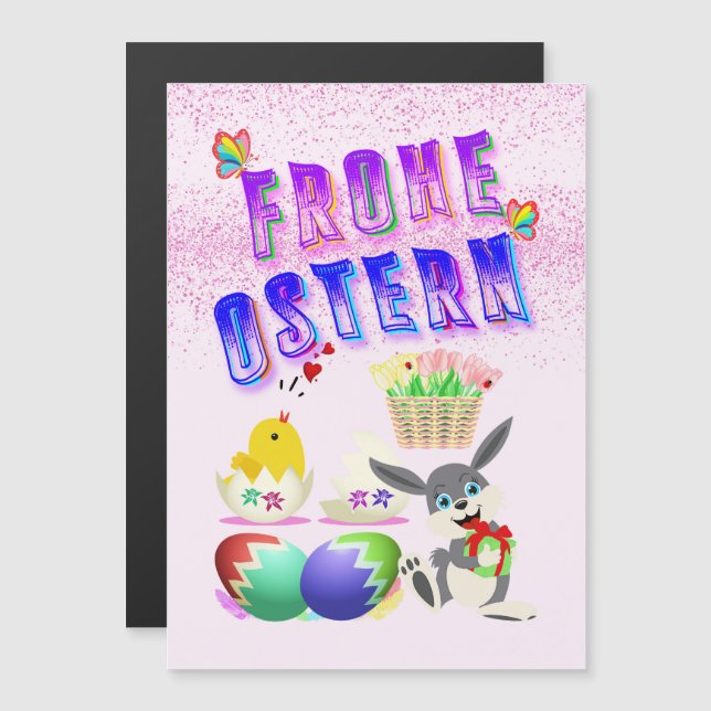 Convite Magnético Frohe Ostern (Frente/Verso)