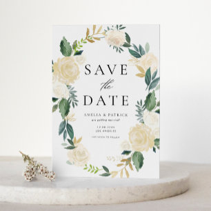 Convite Magnético Frota Floral com Flores de Marfim Salve a Data