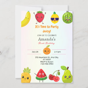 Convite Magnético Frutas Fofas Primeiro Aniversário Menina Magnético