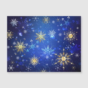Convite Magnético Fundo Azul de NATAL com Flocos de Neve Dourados