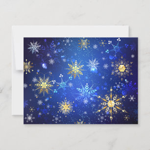 Convite Magnético Fundo Azul de NATAL com Flocos de Neve Dourados
