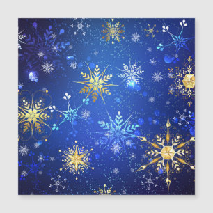 Convite Magnético Fundo Azul de NATAL com Flocos de Neve Dourados