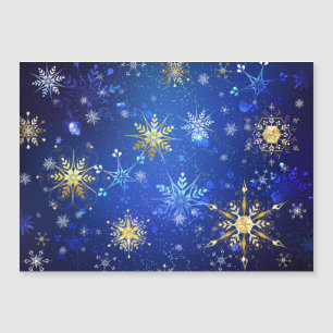 Convite Magnético Fundo Azul de NATAL com Flocos de Neve Dourados