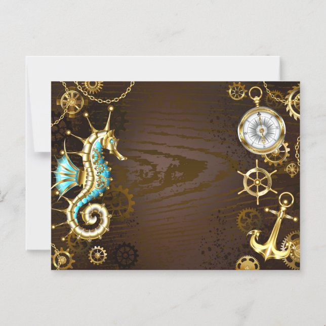 Convite Magnético Fundo de madeira com cavalo de mar mecânico (Frente)