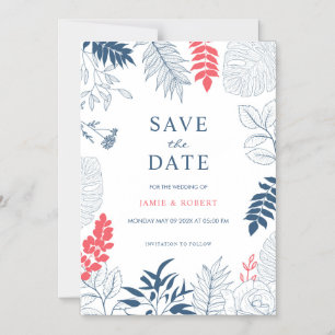 Convite Magnético Fundo de Moldura Floral de Casamento Tropical