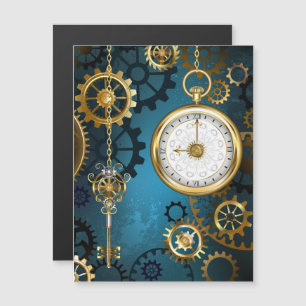 Convite Magnético Fundo turquesa de Steampunk com Engrenagens