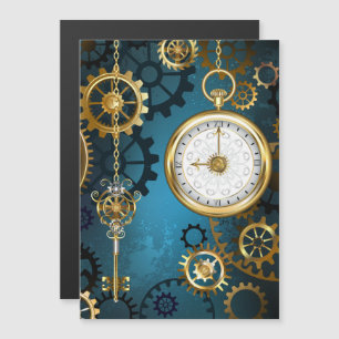 Convite Magnético Fundo turquesa Steampun com Engrenagens