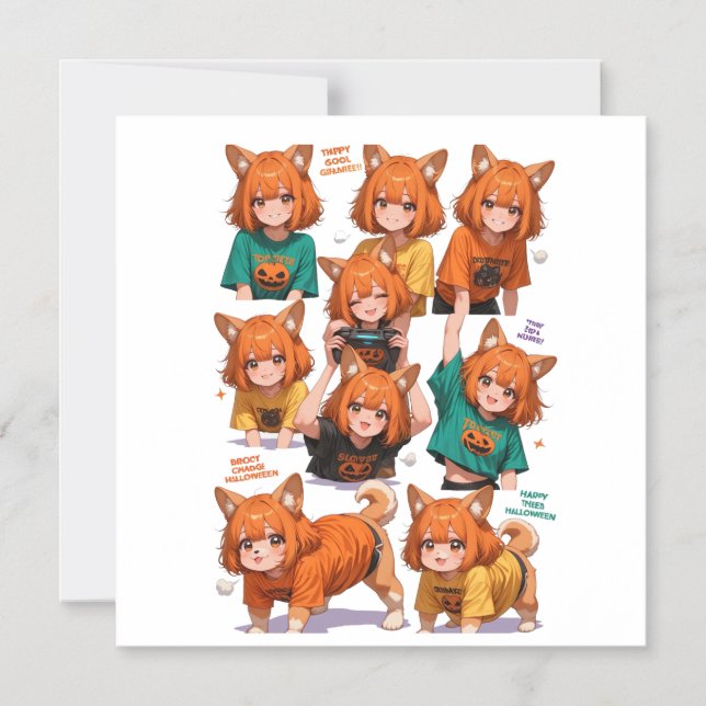 Convite Magnético Garotas de Anime Fofas de Raposa (Frente)