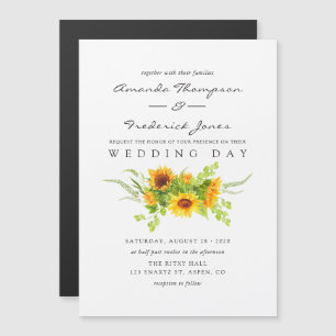 Convite Magnético Girassóis Casamento Boêmio Aquarela