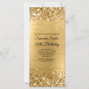 Convite Magnético Glittery Brushing Gold Foil 50th Birthday