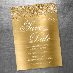 Convite Magnético Glittery Dourado Save the Date