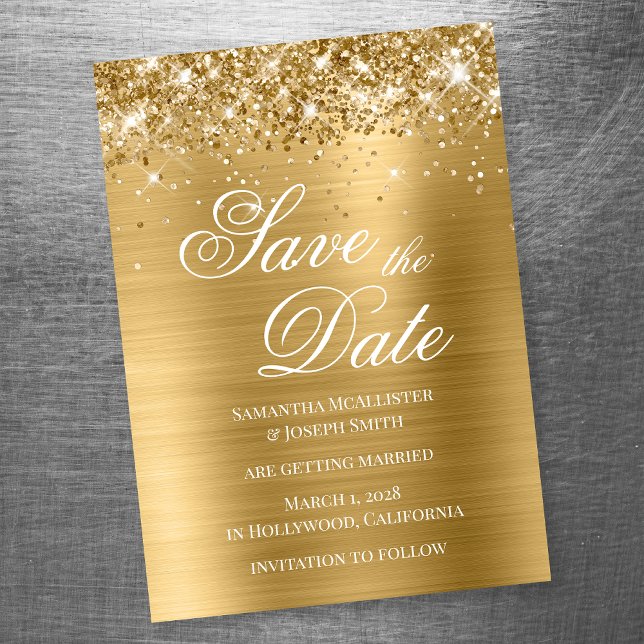 Convite Magnético Glittery Dourado Save the Date (Criador carregado)