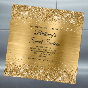 Convite Magnético Glittery Dourado Sweet Sixteen