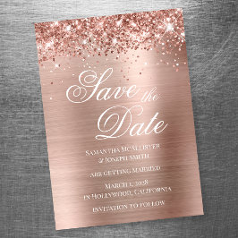 Convite Magnético Glittery Rose Gold Foil Salve a Data