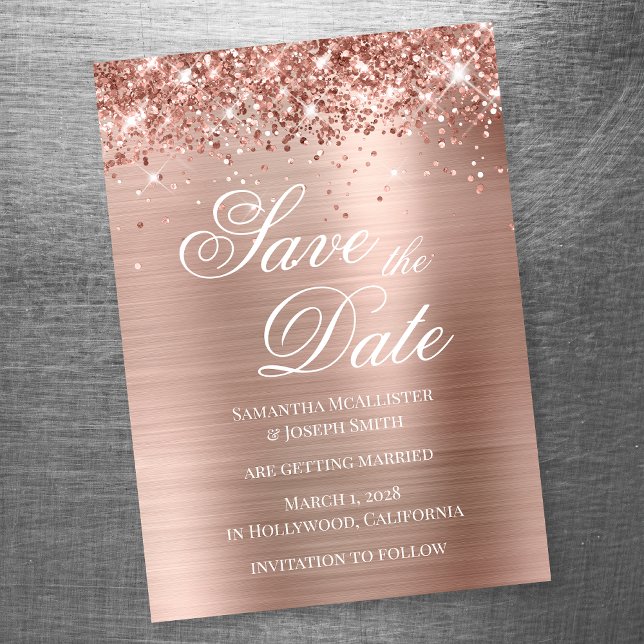 Convite Magnético Glittery Rose Gold Foil Salve a Data (Criador carregado)