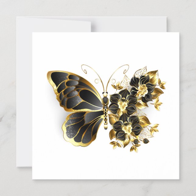 Convite Magnético Gold Flower Butterfly with Black Orchid (Frente)