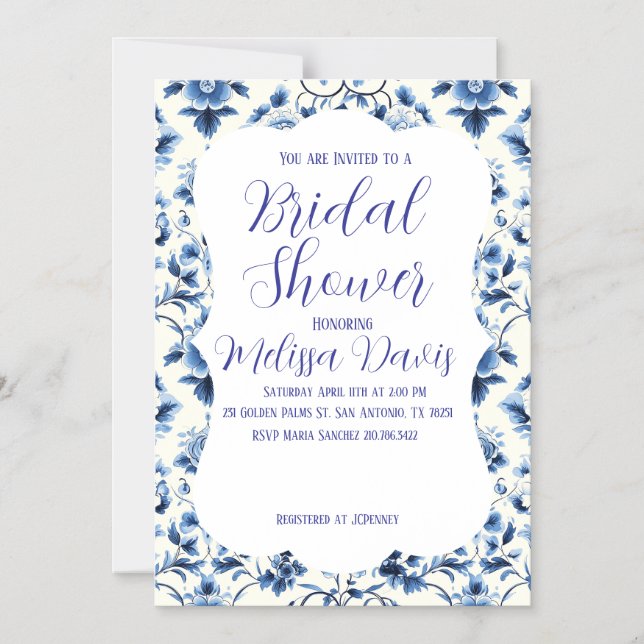 Convite Magnético Grace Chinoiserie Bridal Shower Invitation (Frente)