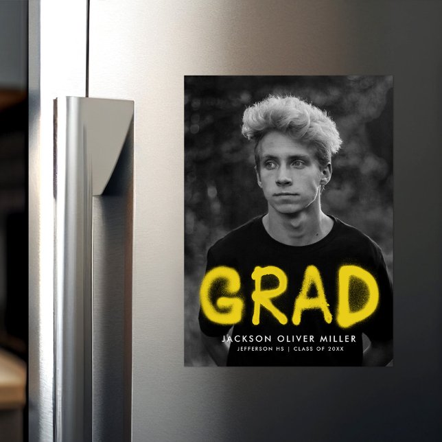Convite Magnético Graduação de Foto de Pintura Amarela Moderna (Criador carregado)