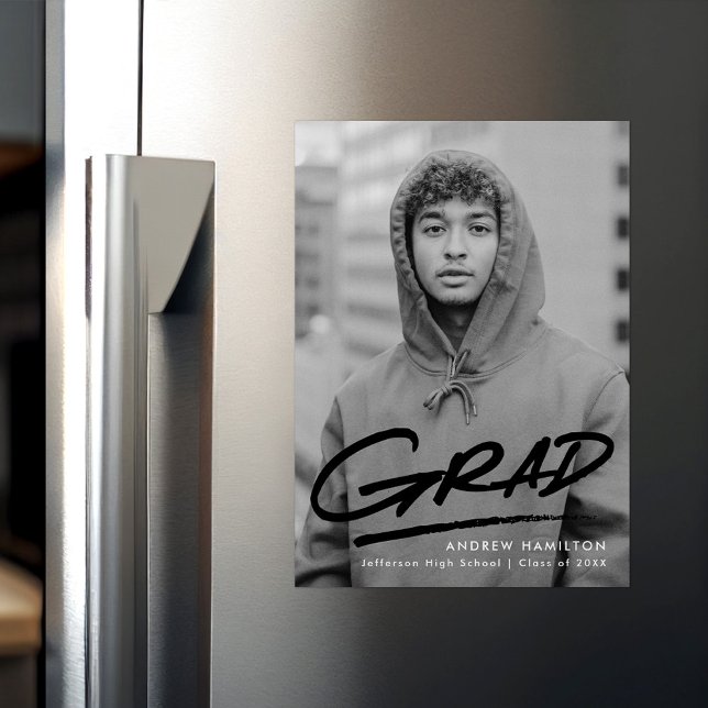 Convite Magnético Graduação de Foto Preta Moderna Dash (Criador carregado)