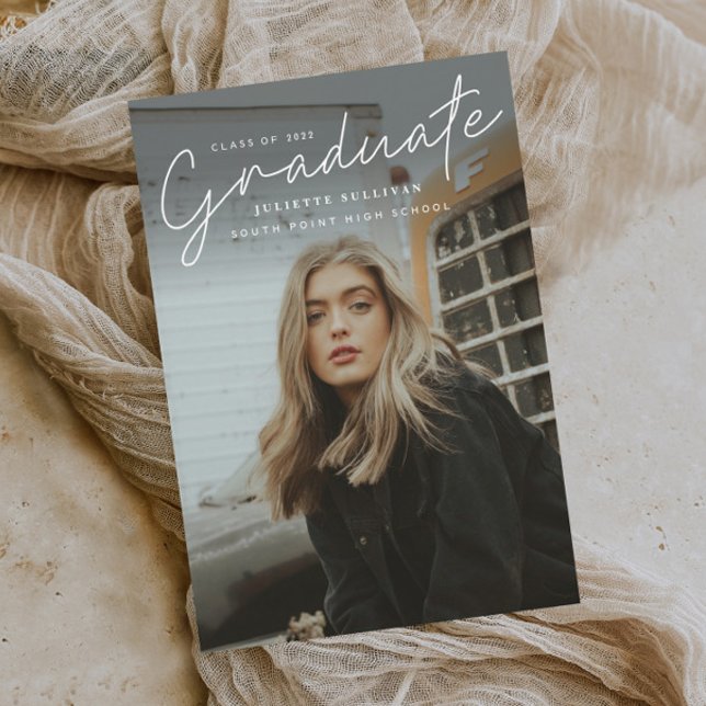 Convite Magnético Graduação de Foto Simples de Script Moderno (Criador carregado)