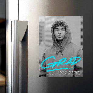 Convite Magnético Graduação de Foto Turquoise Moderna Dash