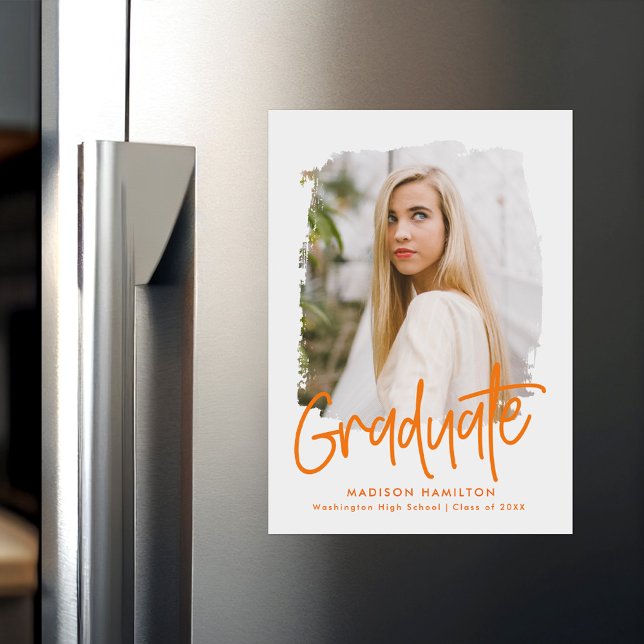 Convite Magnético Graduação de Fotos do Script Laranja Preppy (Criador carregado)