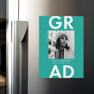 Convite Magnético Graduação de Fotos Turquoise de Formando Negrito