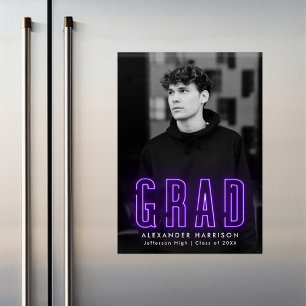 Convite Magnético Graduação de Fotos Verticais do Neon Roxo Modern