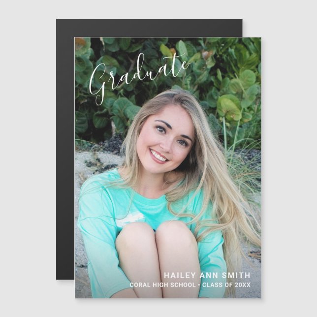 Convite Magnético Graduação Elegante de Foto Simples Moderna (Frente/Verso)