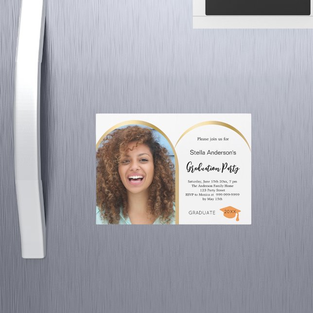 Convite Magnético Graduação em arco de foto de ouro branco (Criador carregado)