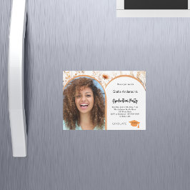 Convite Magnético Graduação em arco de fotos em beige de flores selv