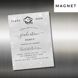 Convite Magnético Graduação luxo moderno brilho prateado
