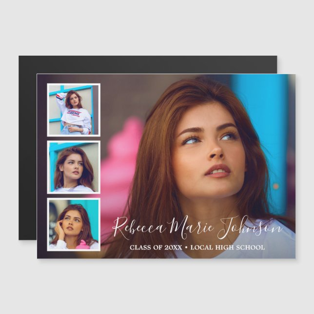 Convite Magnético Graduação Moderna de Colagem de Fotos Simples (Frente/Verso)