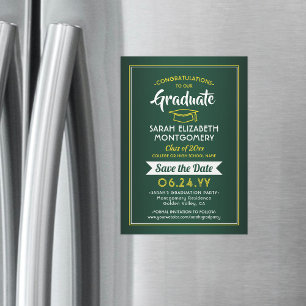 Convite Magnético Graduação Salva a Data Elegante Verde Amarelo Do