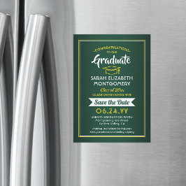 Convite Magnético Graduação Salva a Data Elegante Verde Amarelo Dour
