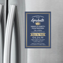 Convite Magnético Graduação Salva a Data Marinho Azul Branco e Doura