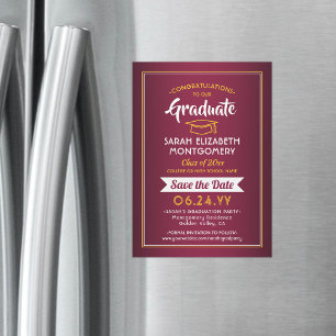 Convite Magnético Graduação Salvar a Data Marrom Vermelho e Dourad