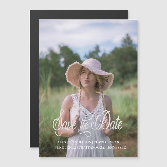 Convite Magnético Graduação - Salvar Data - Imagem de Rapariga de Sc (Frente/Verso)