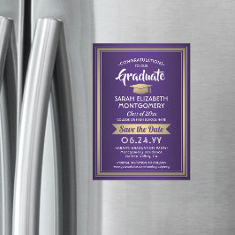 Convite Magnético Graduação Salve a Data Elegante Púrpura Branco Dou
