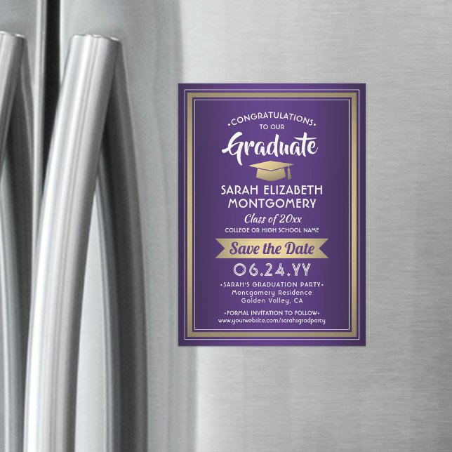 Convite Magnético Graduação Salve a Data Elegante Púrpura Branco Dou (Criador carregado)