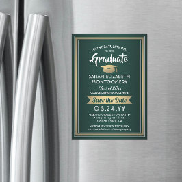 Convite Magnético Graduação Salve a Data Elegante Verde Branco Doura