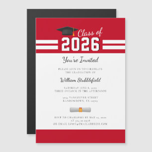 Convite Magnético Graduação Vermelho Branco Simples Graduação Modern