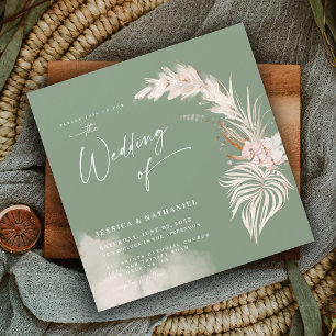 Convite Magnético Grama Pampas Moderna Verde Sage Boho Floral