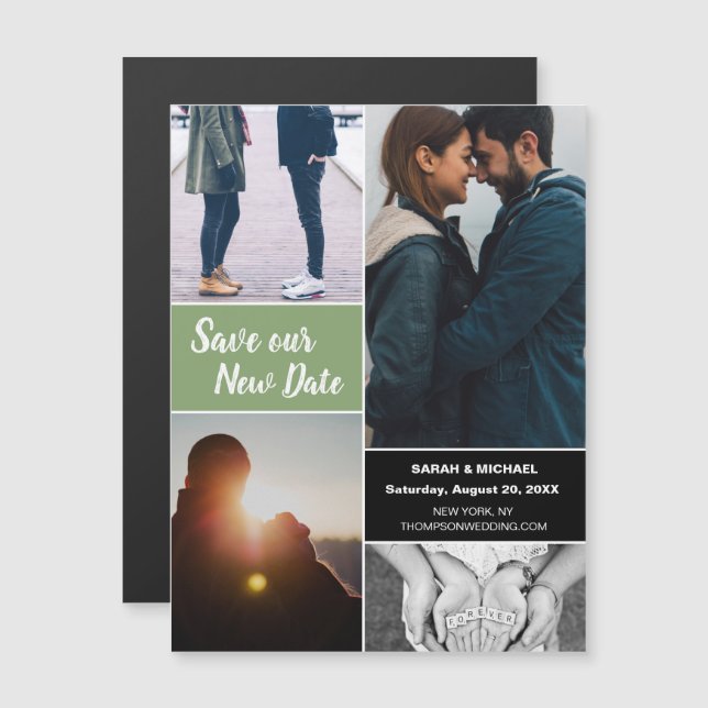 Convite Magnético Green Save our New Date Weding Photo (Frente/Verso)