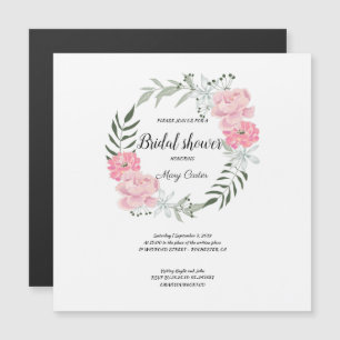 Convite Magnético Grinalda de flores delicadas, peônias rosa
