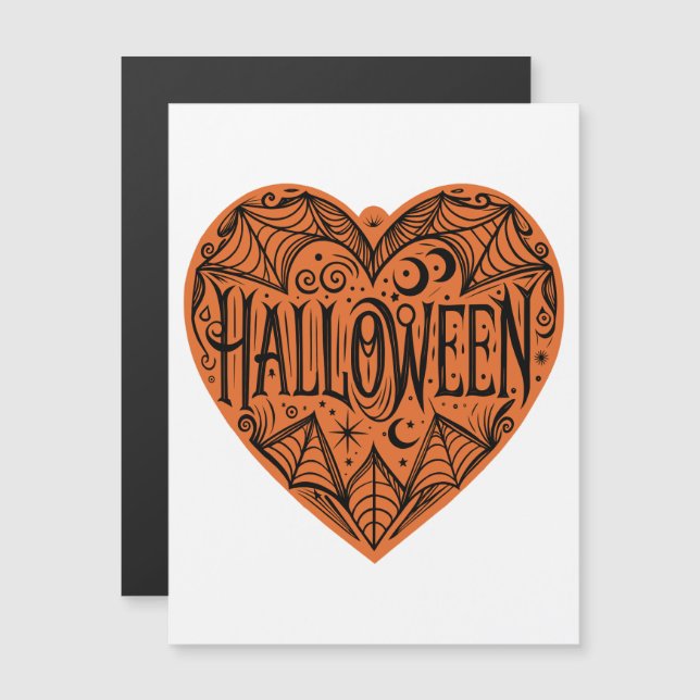 Convite Magnético Halloween Heart, Orange Heart Shape, Holiday (Frente/Verso)