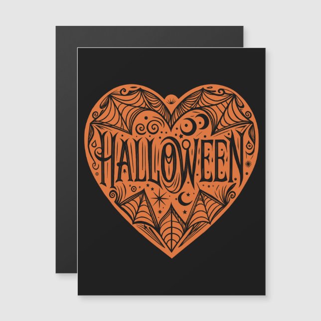 Convite Magnético Halloween Heart, Orange Heart Shape, Holiday (Frente/Verso)