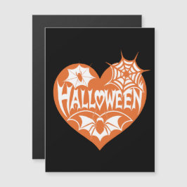 Convite Magnético Halloween Heart, Orange Heart Shape, Spider Web