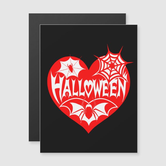 Convite Magnético Halloween Heart, Red Heart Shape, Spider Web (Frente/Verso)