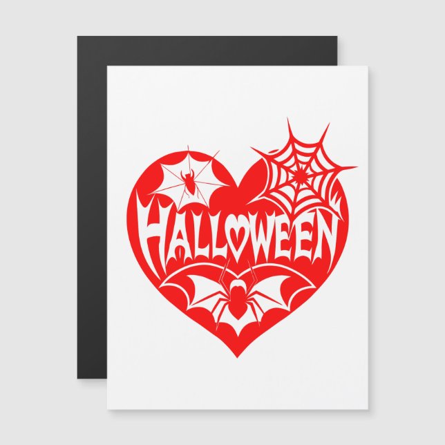 Convite Magnético Halloween Heart, Red Heart Shape, Spider Web (Frente/Verso)